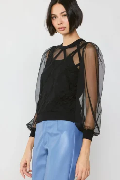 Sheer Crosshatch Cami-lined Top