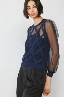 Sheer Crosshatch Cami-lined Top
