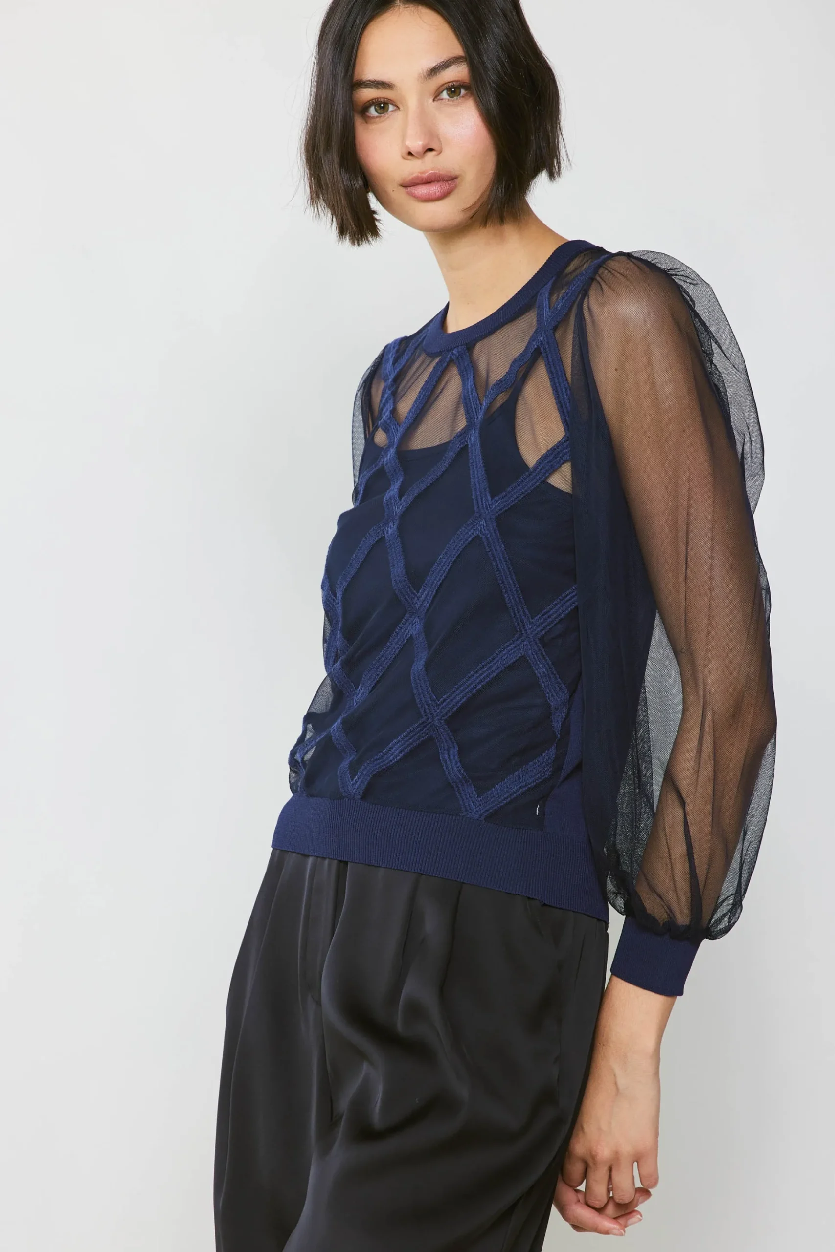 Sheer Crosshatch Cami-lined Top