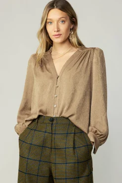 Shirred Jacquard Blouse
