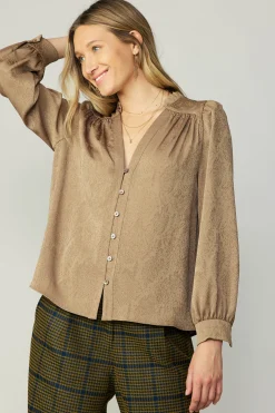 Shirred Jacquard Blouse