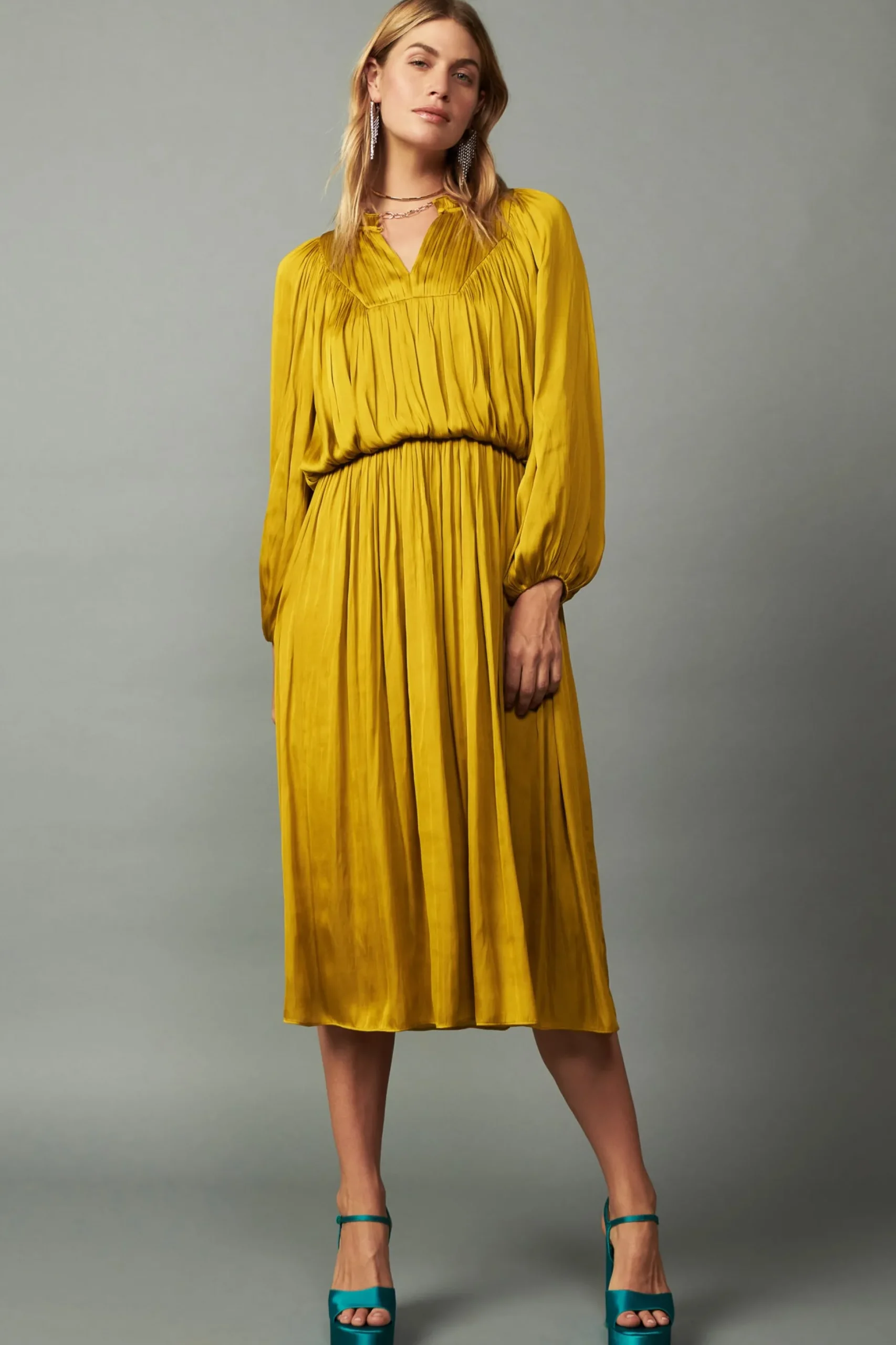 Shirred Yoke Maxi Dress