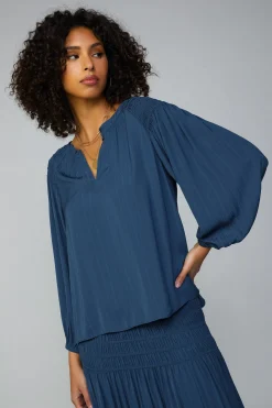 Smocked Shoulder Button Blouse