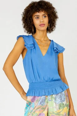 Smocked Waist Cap Sleeve Top