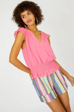 Smocked Waist Cap Sleeve Top