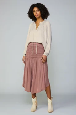 Smocked Waist Midi Skirt