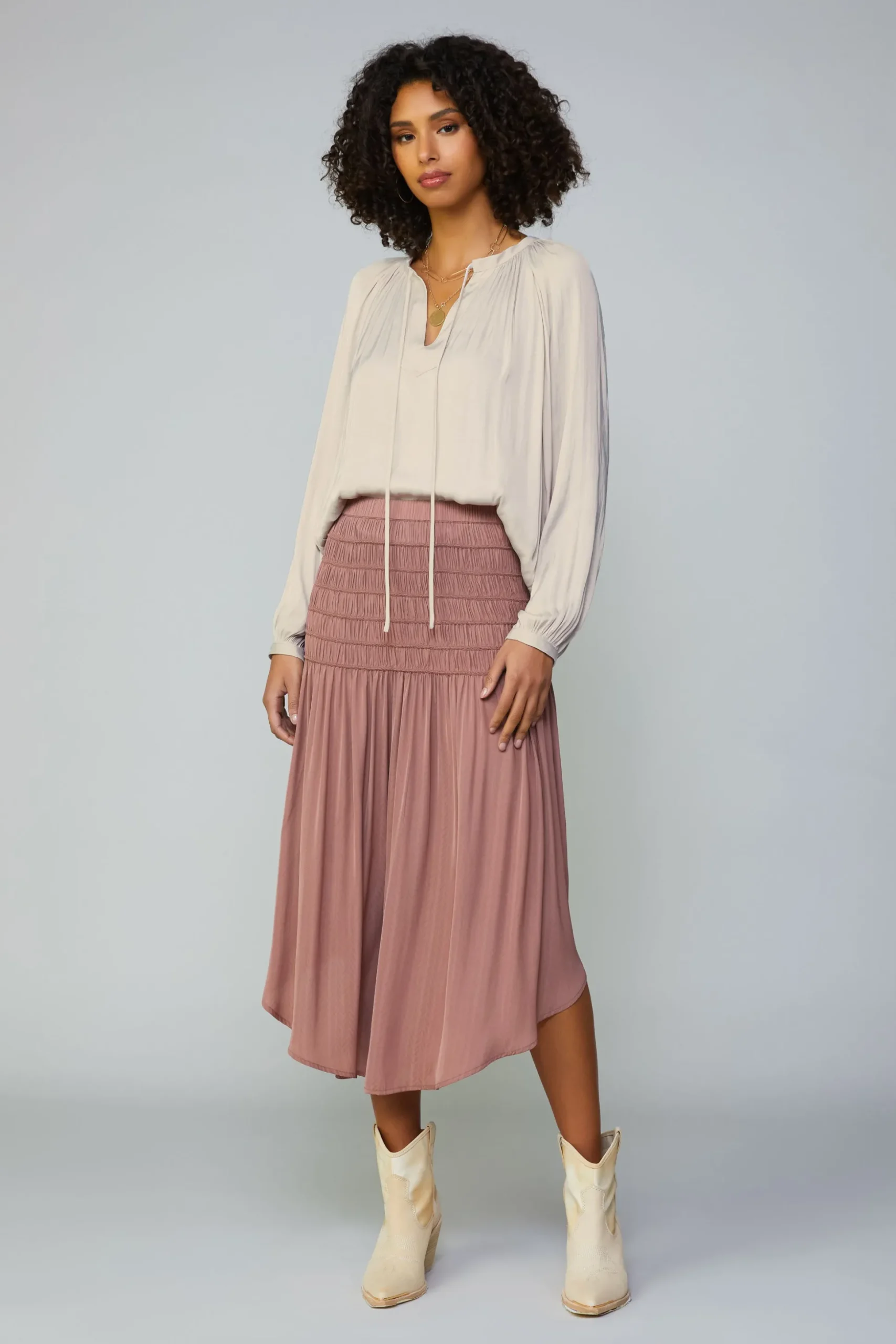 Smocked Waist Midi Skirt