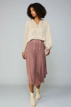 Smocked Waist Midi Skirt