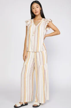 Striped Flutter Sleeve Top