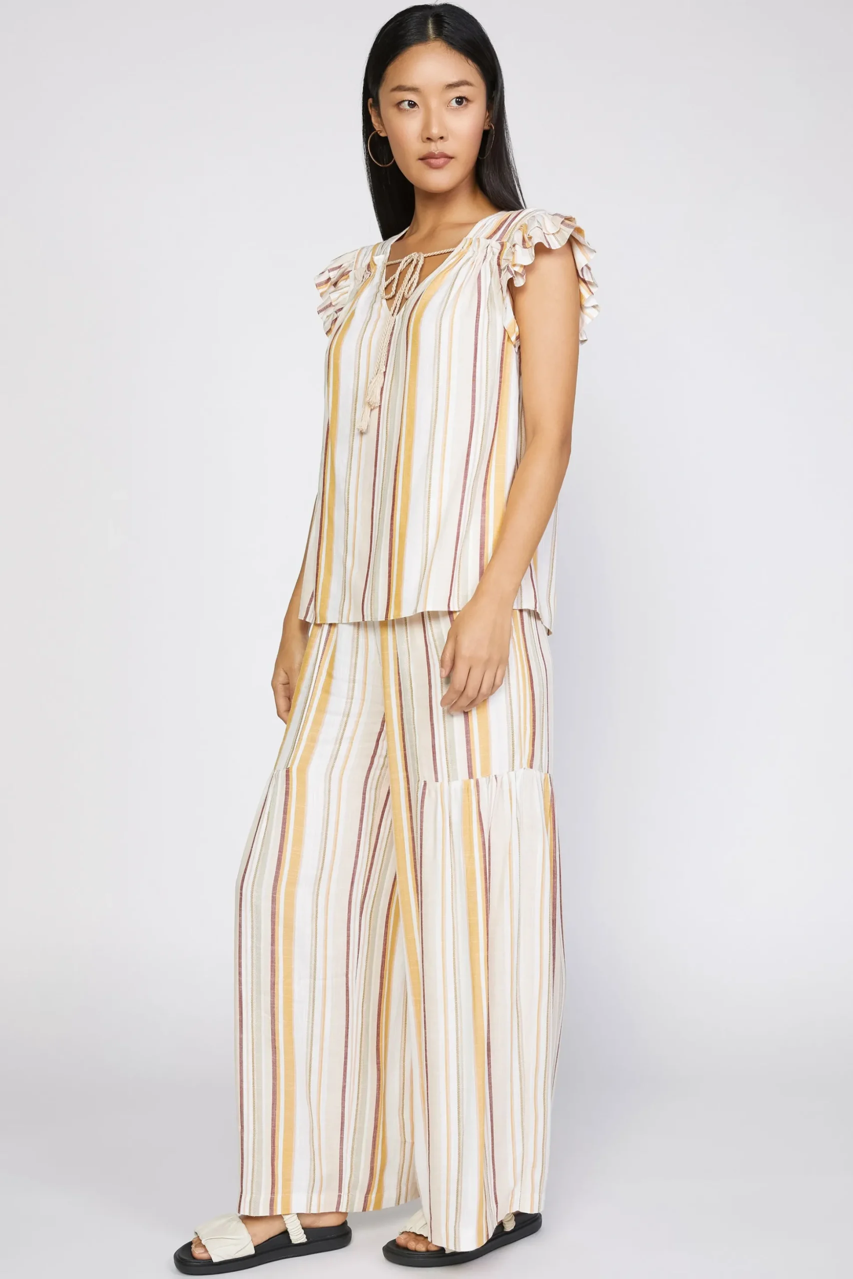 Striped Flutter Sleeve Top