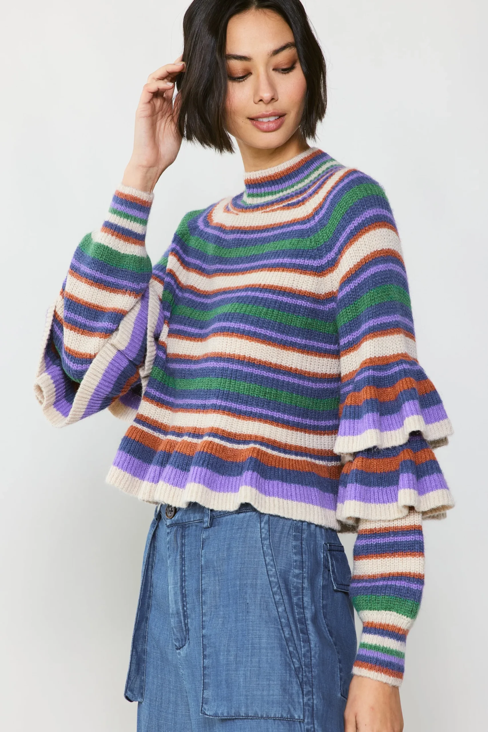 Striped Tiered Sleeve Sweater