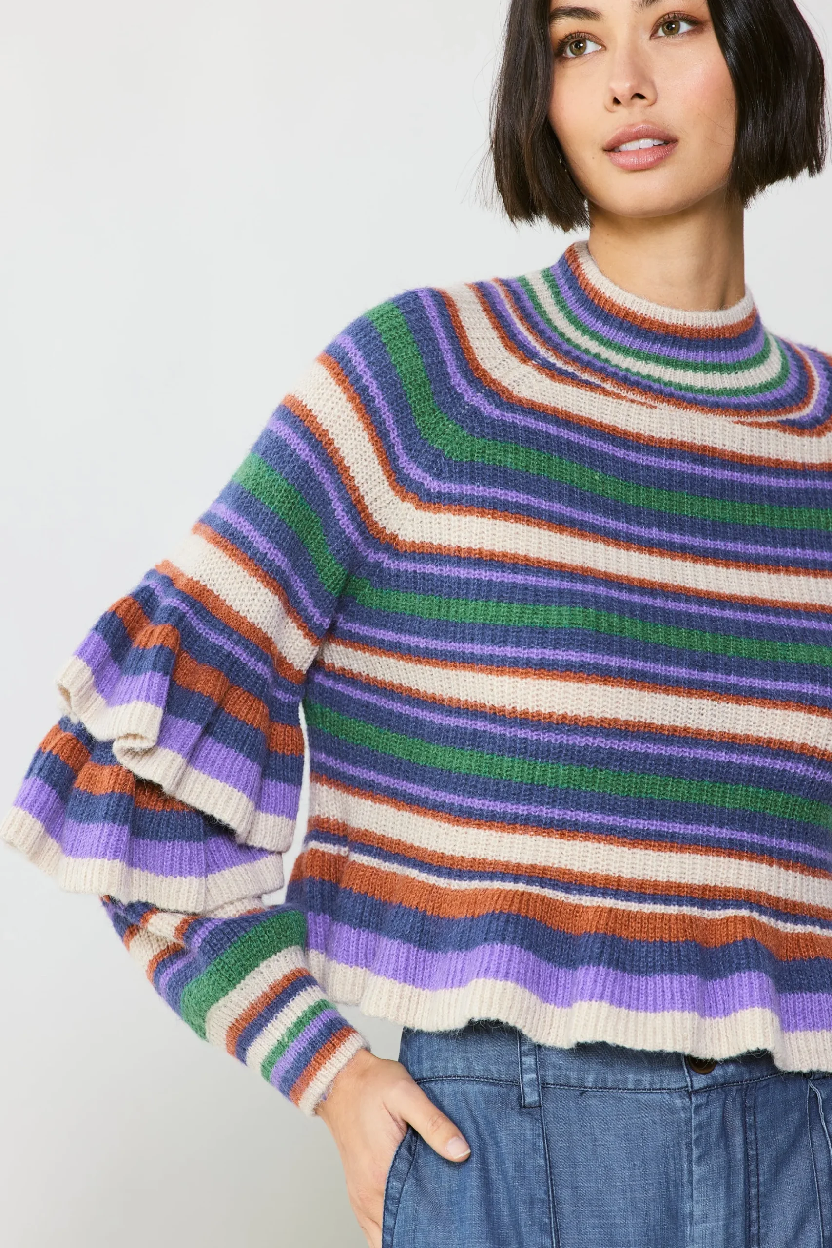 Striped Tiered Sleeve Sweater