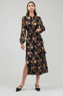 Textured Floral Midi Dress