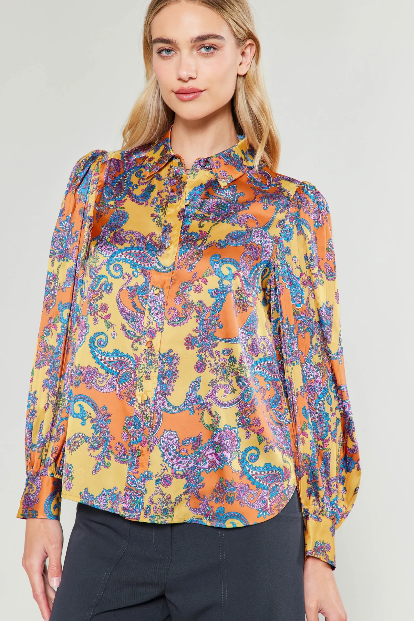 Tonal Paisley Pleated Shirt