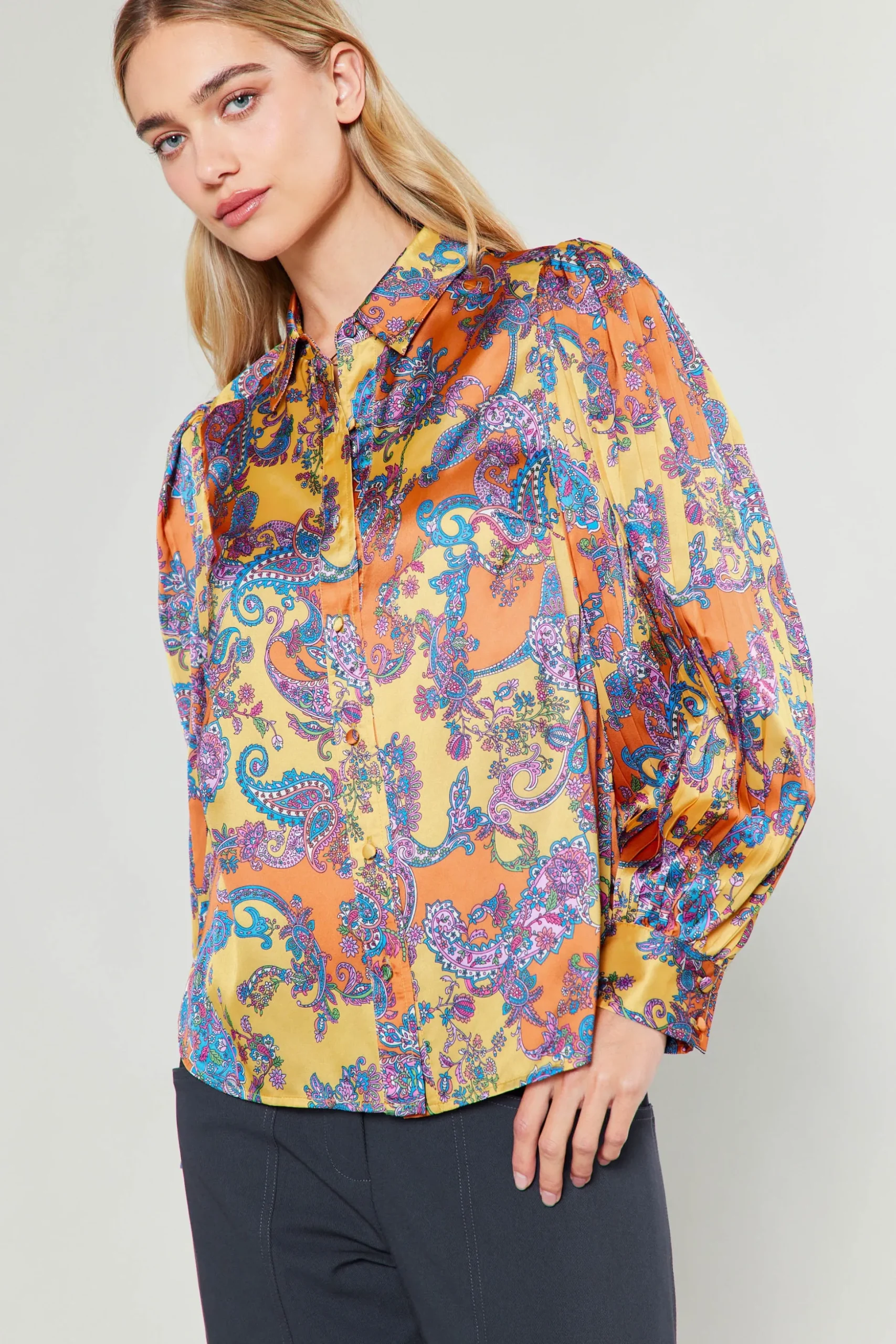 Tonal Paisley Pleated Shirt