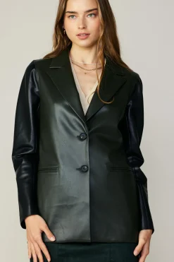 Two Tone Vegan Leather Jacket