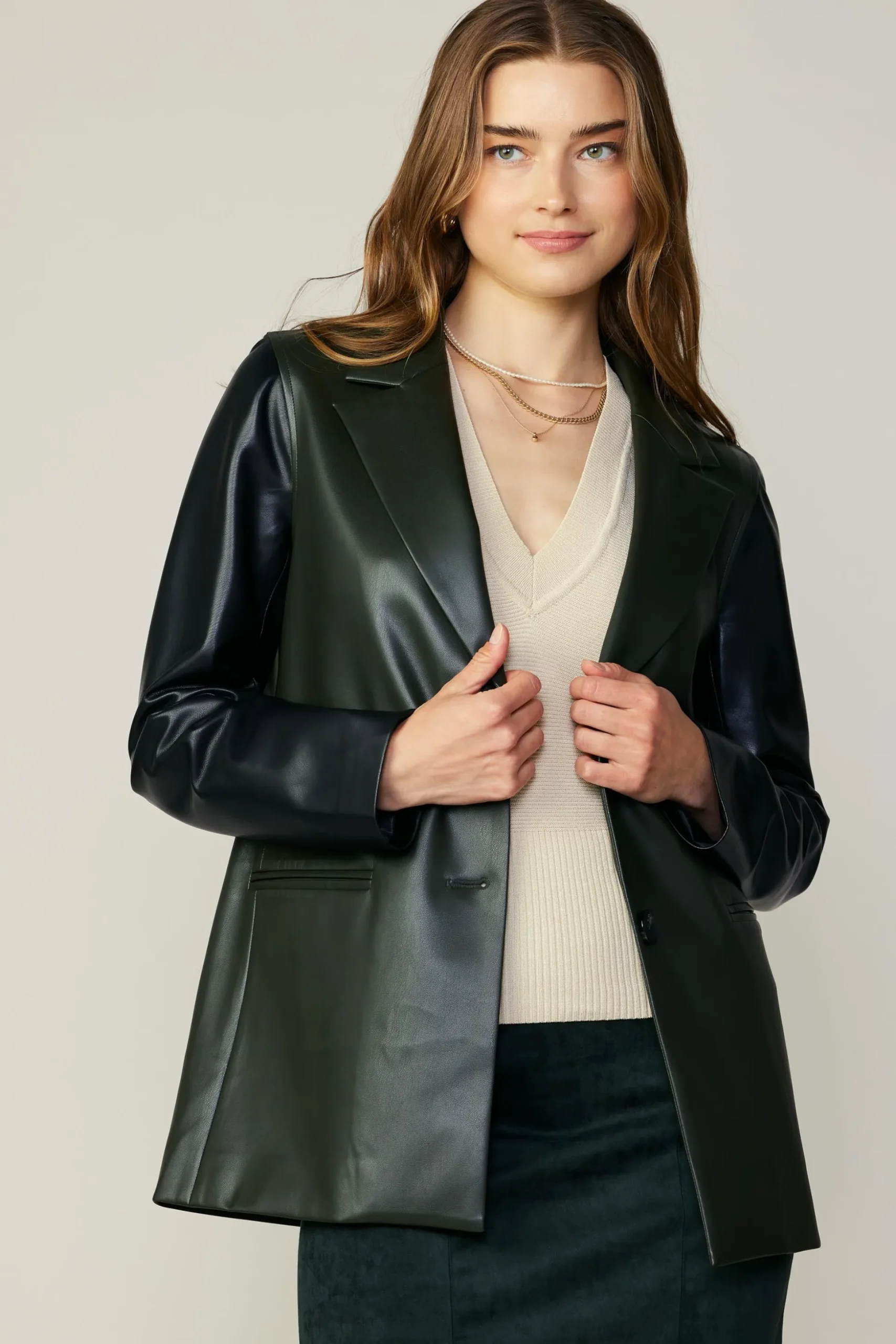 Two Tone Vegan Leather Jacket