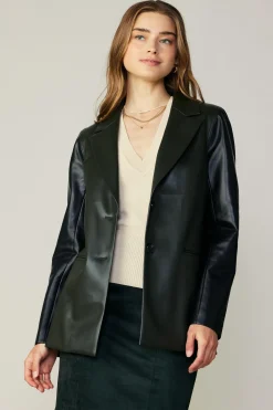 Two Tone Vegan Leather Jacket