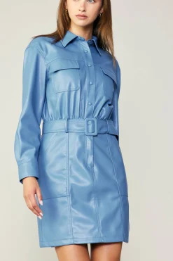 Vegan Leather Belted Shirt Dress