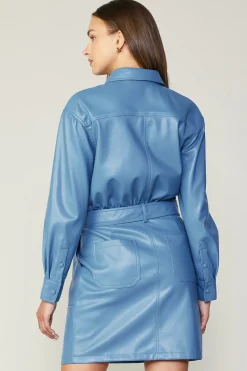 Vegan Leather Belted Shirt Dress