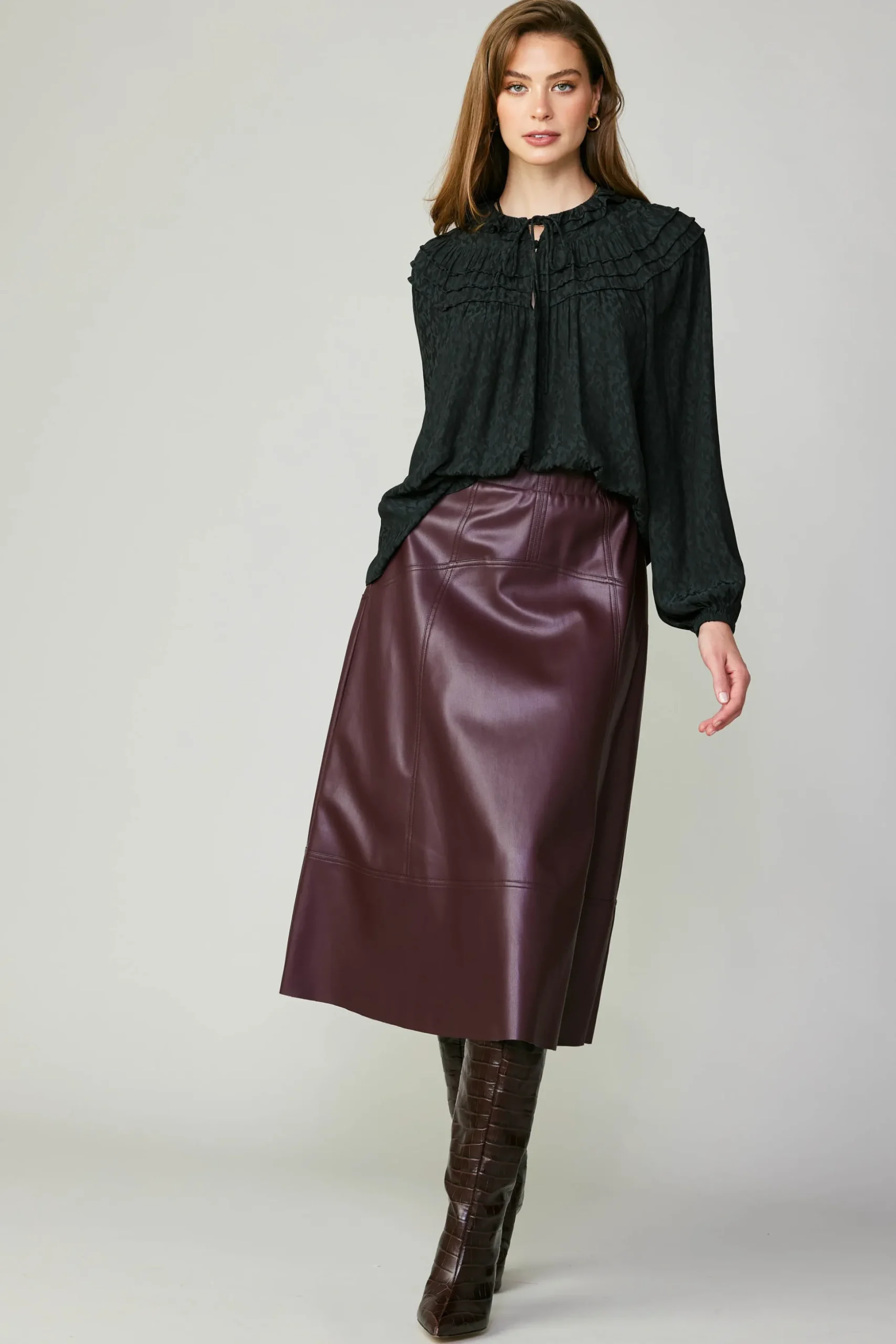 Vegan Leather Midi Skirt
