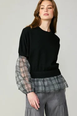 Windowpane Plaid Sweater Top